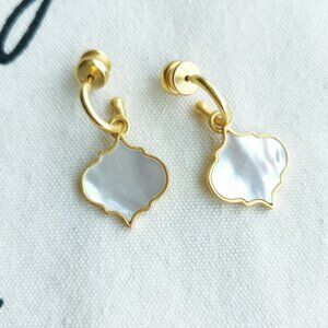 Julie Vos Hoop & Charm Earrings - Helene Inlay - Mother Pearl Gold